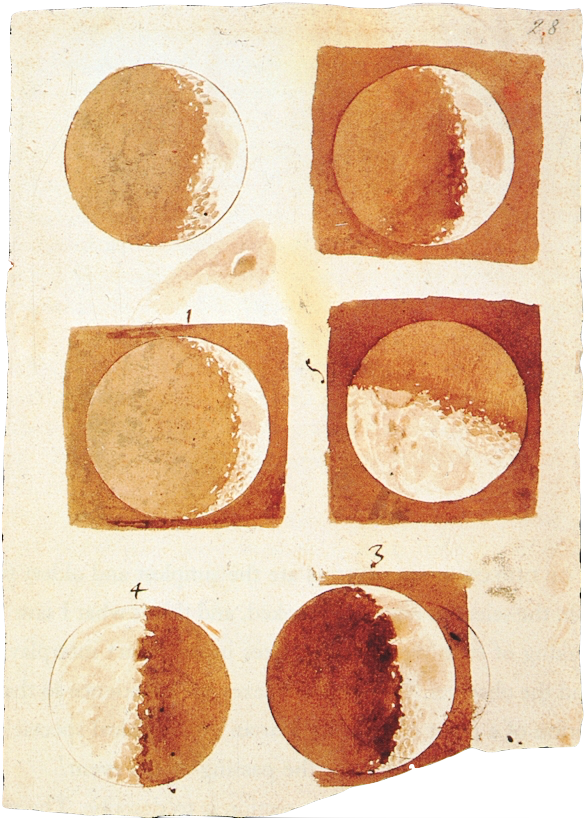 Galieo&#039;s illustration of the phases of the moon, 1616. 